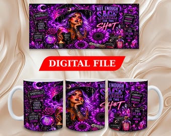 Purple Witch Sublimation Design Funny Spiritual Witchy 11 & 15 OZ Mug Wrap Gothic Glam Halloween Digital Download