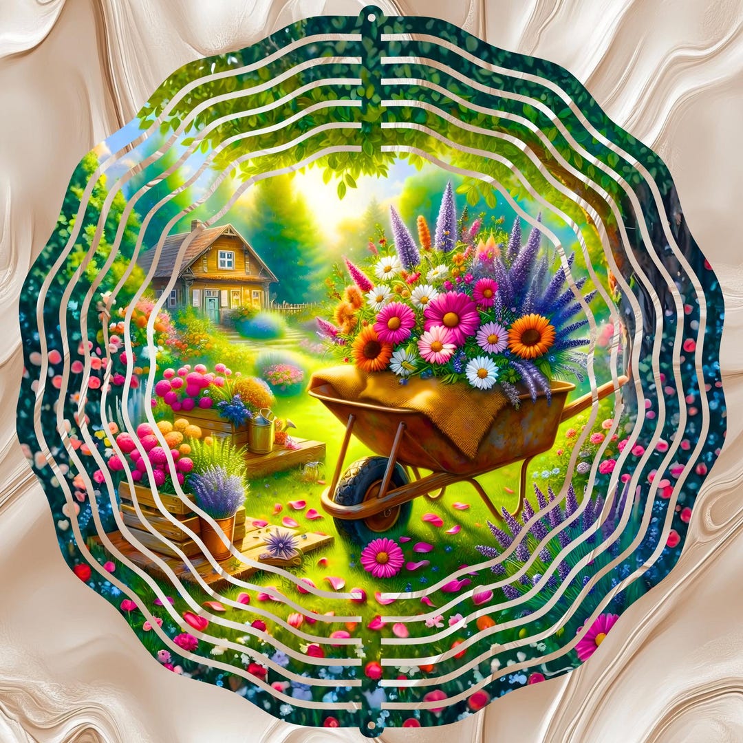 Spring Floral Cart Garden 12'' Wind Spinner Sublimation Design Digital ...