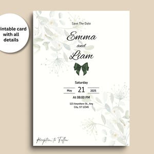 Cyfrowy szablon ślubu do pobrania | Edytowalne zaproszenie ślubne | Wydrukowane nowoczesne karty