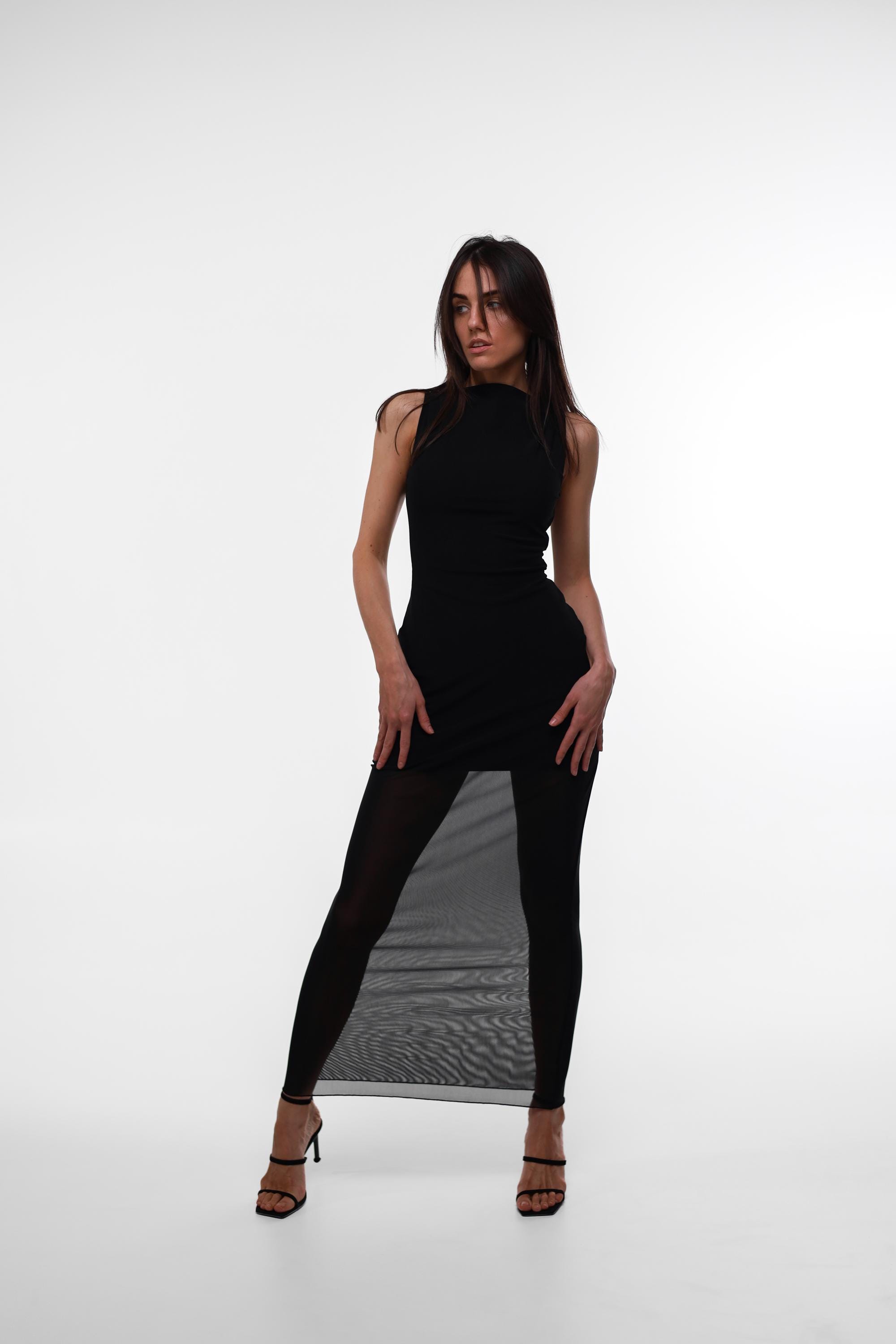 black maxi dress with sheer bottom OW Collection | Sierra Maxi Dress