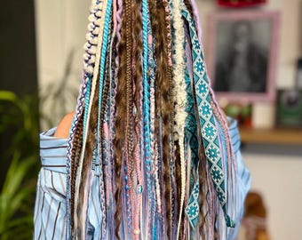 Blue Purple Synthetic Dreads: Boho Braided Hair Extensions, Viking Festival Style