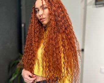 Set completo di dreadlocks ricci color zenzero, extension sintetiche color rame, capelli lunghi in stile boho naturale