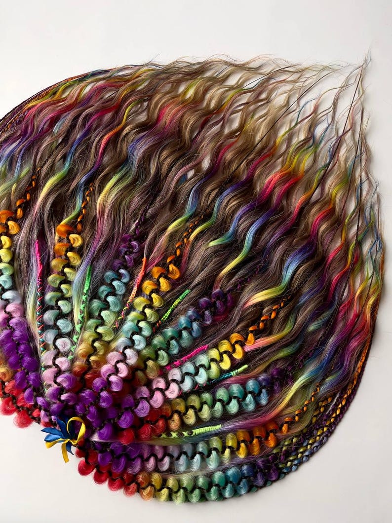 Rainbow Curly Boho Dreads Full Set, Synthetic DE Dread Extensions ...