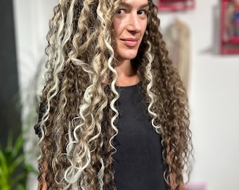 Long synthetic crochet double-ended dreadlocks: boho style mix, curly dreadlocks, ombre