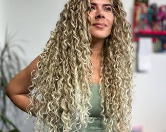 Extension per dreadlocks ricci a doppia punta, da biondo cenere sfumato a platino, dreadlocks sintetici morbidi, trecce boho per festival