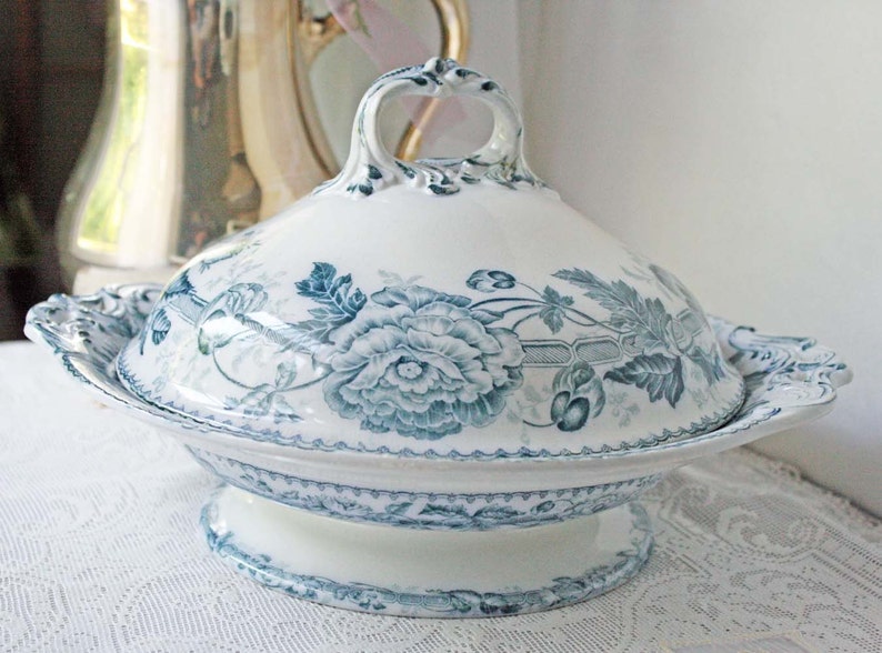 Antique Wedgwood China Covered Serving Dish Mid 1800s Blue and Etsy