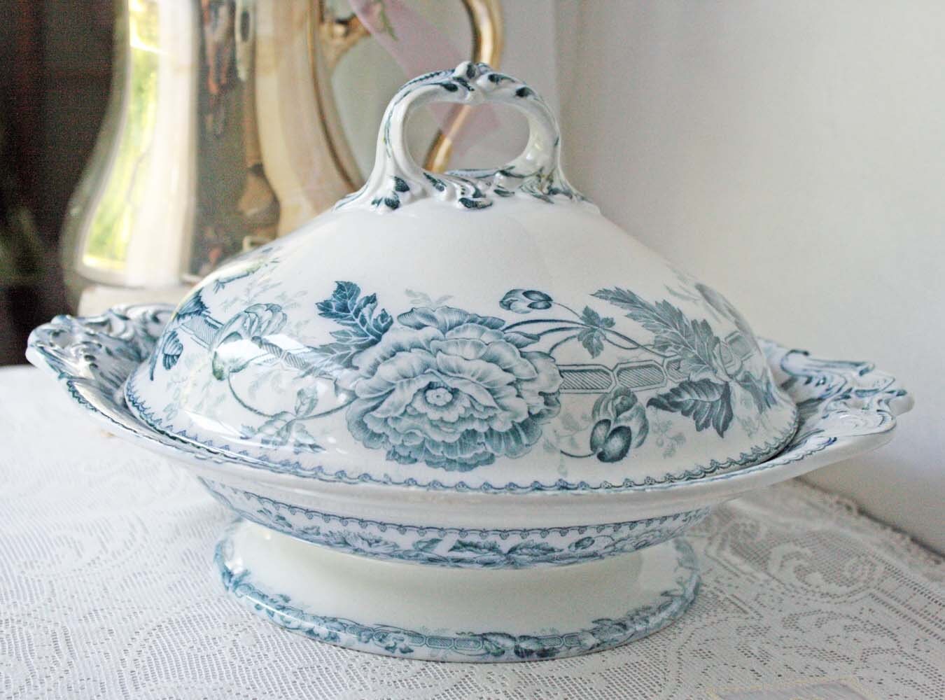 Antique Wedgwood China Covered Serving Dish Mid 1800s Blue and Etsy