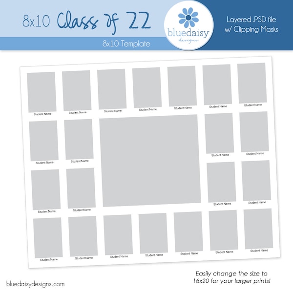 8x10 Classroom Storyboard Square  (Class Size 22) - Photographer Resources