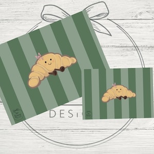 Girlie Bow Jellycat Inspired Print – Croissant Design A4 & A5 Wall Art Custom Background Color Cute Nursery Decor French Pastry Artwork
