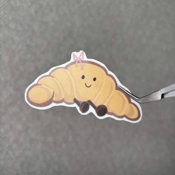 Croissant Vinyl Sticker: Kawaii Bow, Jellycat Inspired