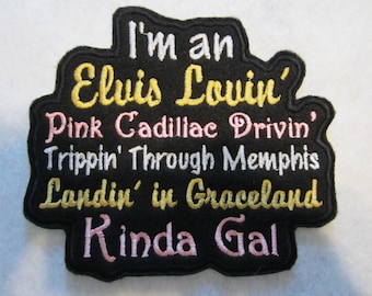 Embroidered Elvis Patch, Pink Cadillac, Graceland Iron On Applique