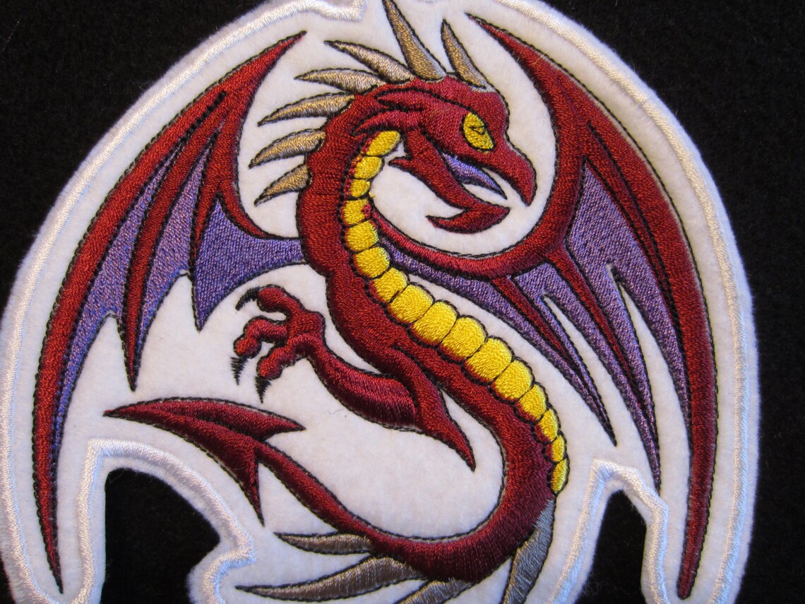 Large Embroidered Winged Dragon Iron on Patch Iron on Dragon Etsy