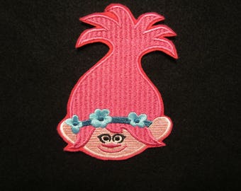 Poppy Troll Iron On Patch, Pink Hair, Embroidered Felt Applique