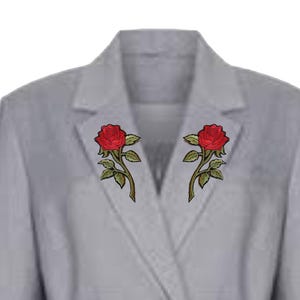 Embroidered Mirror Image Red Roses Iron On Patch Pair