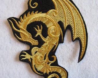 Large Embroidered Winged Dragon Iron On Patch, Dragon Patch, Dragon Applique, Flying Dragon Patch