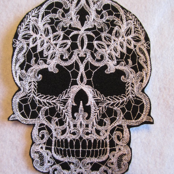 Embroidered Lace Skull Iron On Patch, Iron On Patch, Skull, Sugar Skull, Lacy Skull, Iron On Applique, Skull Applique