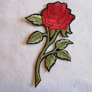 Embroidered Red Rose Iron on Patch. Rose Patch, Red Rose, Rose Iron On patch, Mirror Image Pair