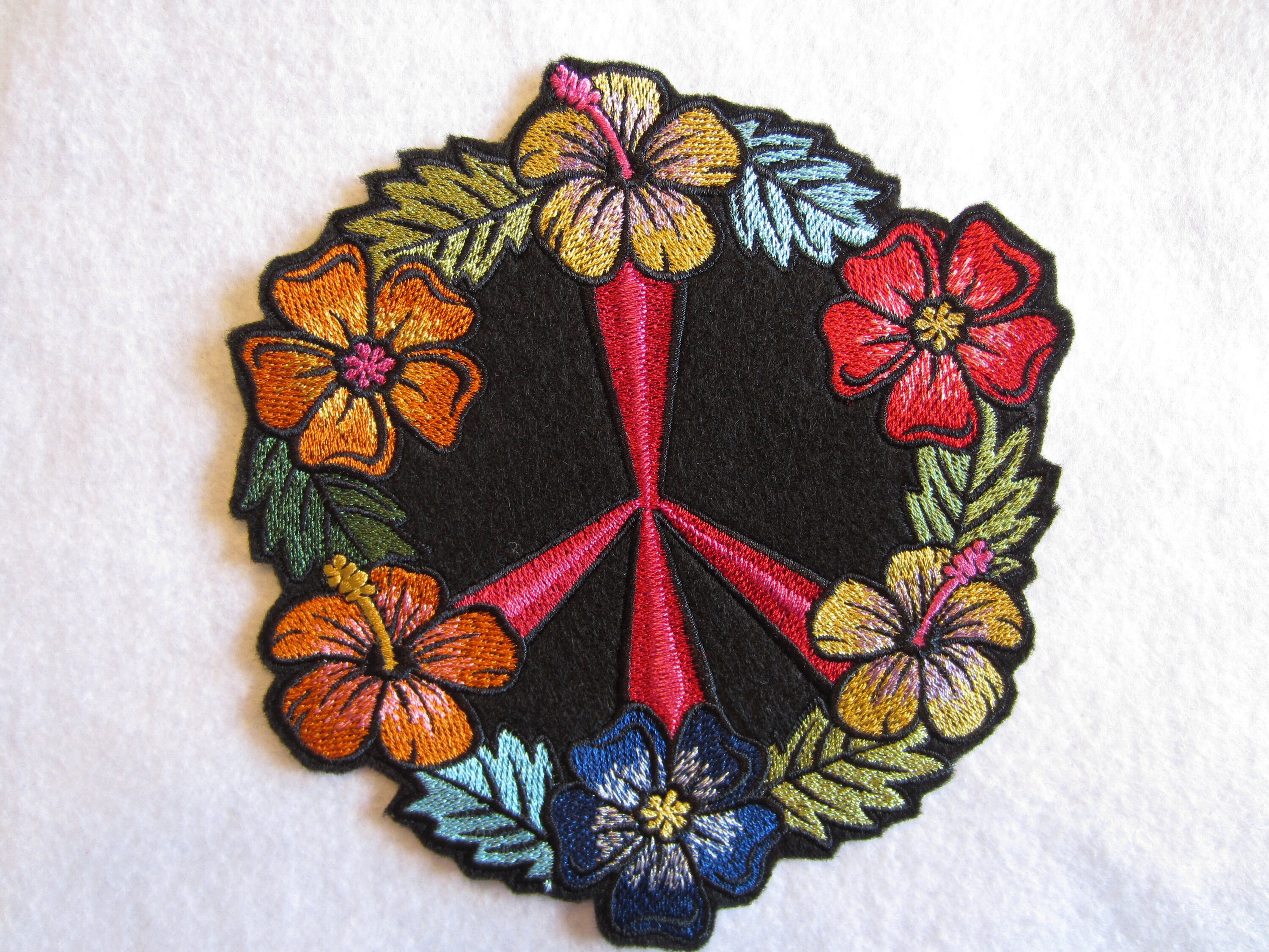 Peace Sign Patch Iron Sew On Cloth Floral Flower Hippie Symbol Embroidered Badge