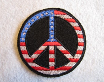 Embroidered Patriotic Peace Sign Iron On Patch, 4th of July