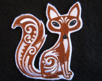 Embroidered Fox Iron On Patch, White Felt Applique
