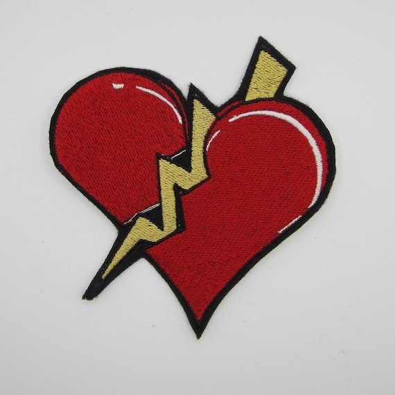 Small Broken Heart Embroidered Iron on Patch Blue