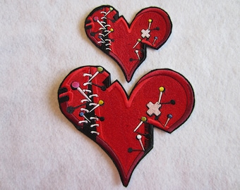 Embroidered Broken Heart Iron On Patch, Split Heart Applique, Denim Jacket Accessory
