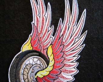Embroidered Winged Wheel Iron On Patch, Winged Wheel, Iron On Patch, Biker Patch, Motorcycle Patch, Biker