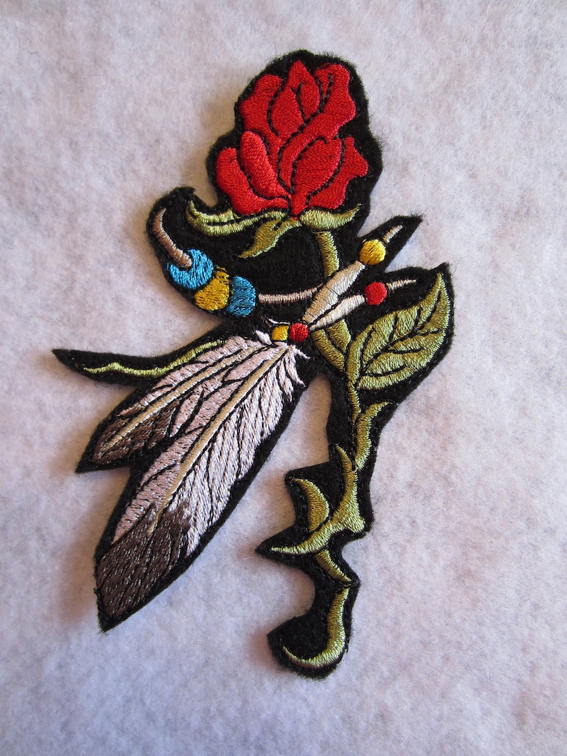 Southwest Patch Feather Patch, Southwestern Applique Embroidered Southwestern Rose And Feathers Iron On Patch Rose And Feather Patch