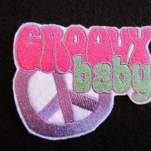 Embroidered Groovy Baby Peace Sign Iron On Patch, 60&#39;s Patch, Retro Patch, Peace Sign, Groovy Patch