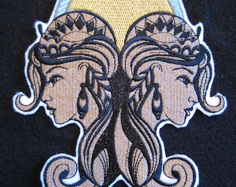 Embroidered Gemini Zodiac Iron On Patch, Astrological Horoscope