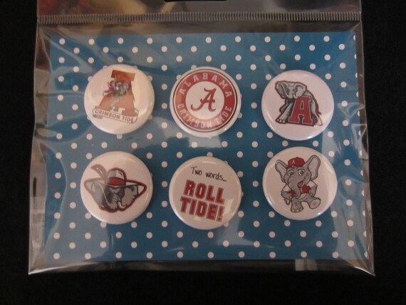 Alabama Crimson Tide Roll SEC 1 inch Buttons Set of 6 Pinback Flatback