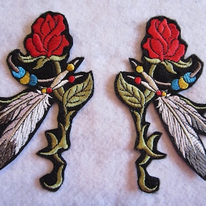 Embroidered Southwestern Rose And Feathers Iron On Patch, Rose And Feather Patch, Southwest Patch, Southwestern Applique, Feather Patch,
