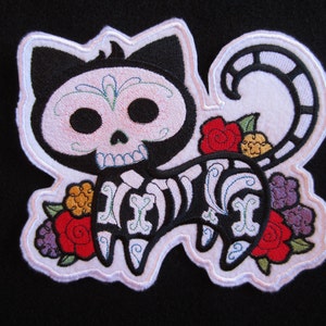 Large Embroidered Cat Skeleton Iron On Patch, Cat Patch, Cat Skeleton Patch, Cat Applique, Iron On Cat Patch