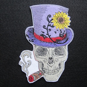 Embroidered Skull With Top Hat, Skull Iron On Patch, Skeleton Patch, Skull And Top Hat Iron On Patch,Skeleton Iron On Patch