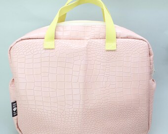 Weekender Leather Bag, Gift for her, Pink Work bag, Laptop bag