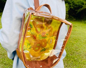 Sac à dos Van Gogh tournesols pour amateurs d&#39;art, cadeau sac à dos Van Gogh Art pour artistes, sac à dos art bohème, petit sac à dos en cuir