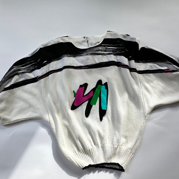 1980’s M-L Abstract Color Block Sweater Blouse