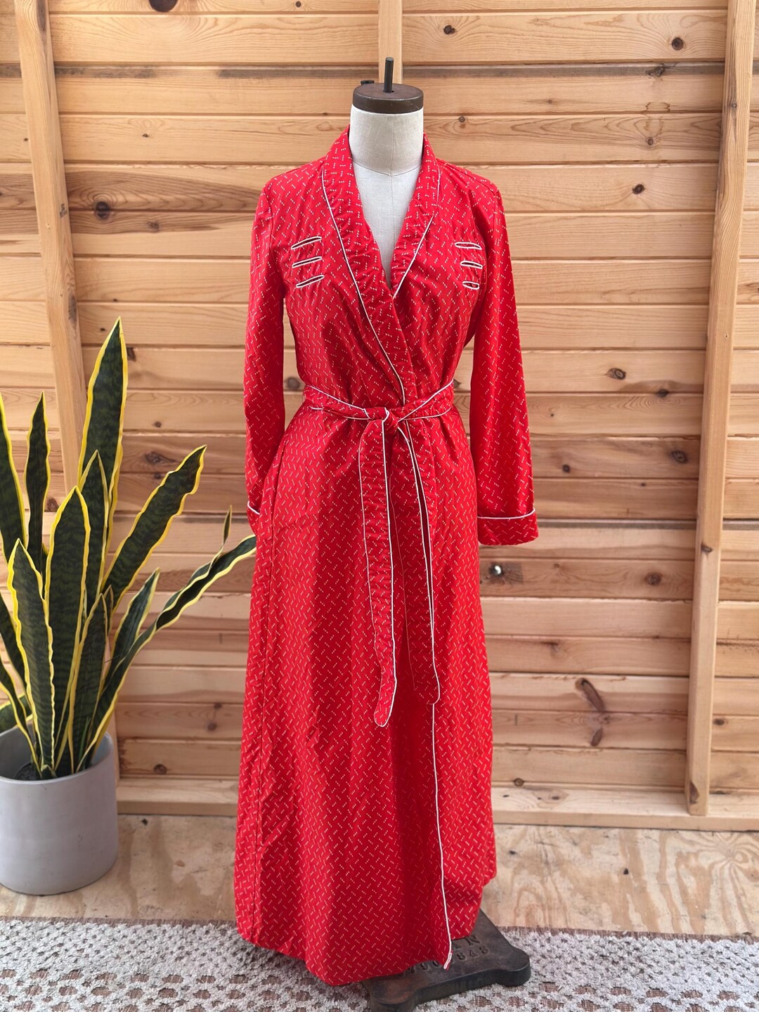 1970’s Full Length Red Cotton Robe - Etsy