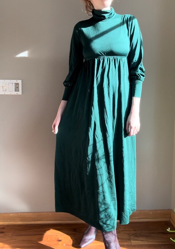 1970’s Medium Forest Green Empire Waist Maxi Dress - image 2