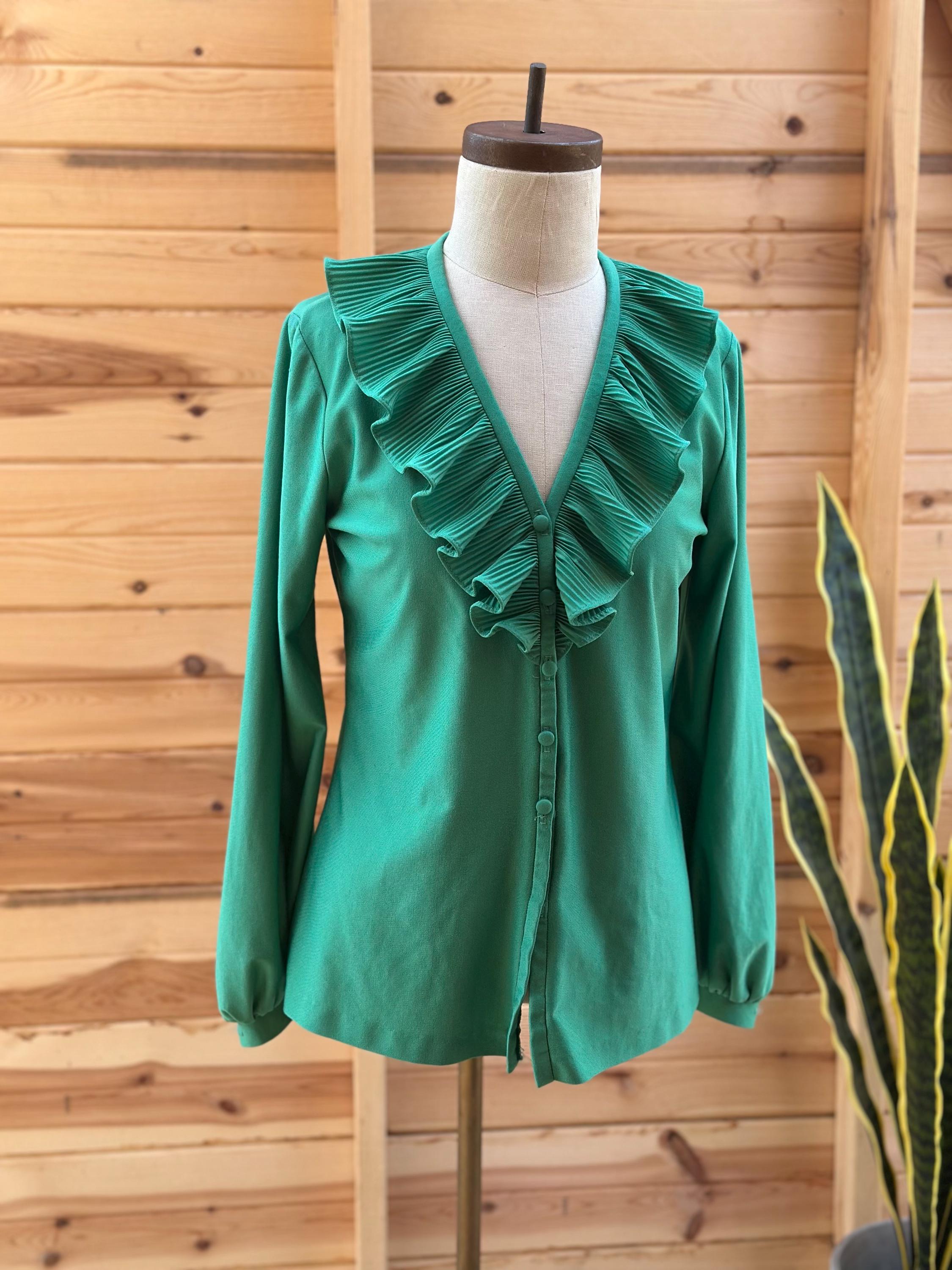 Vintage 70s Sheer Pink Ruffle Blouse, High Neck Ruffle