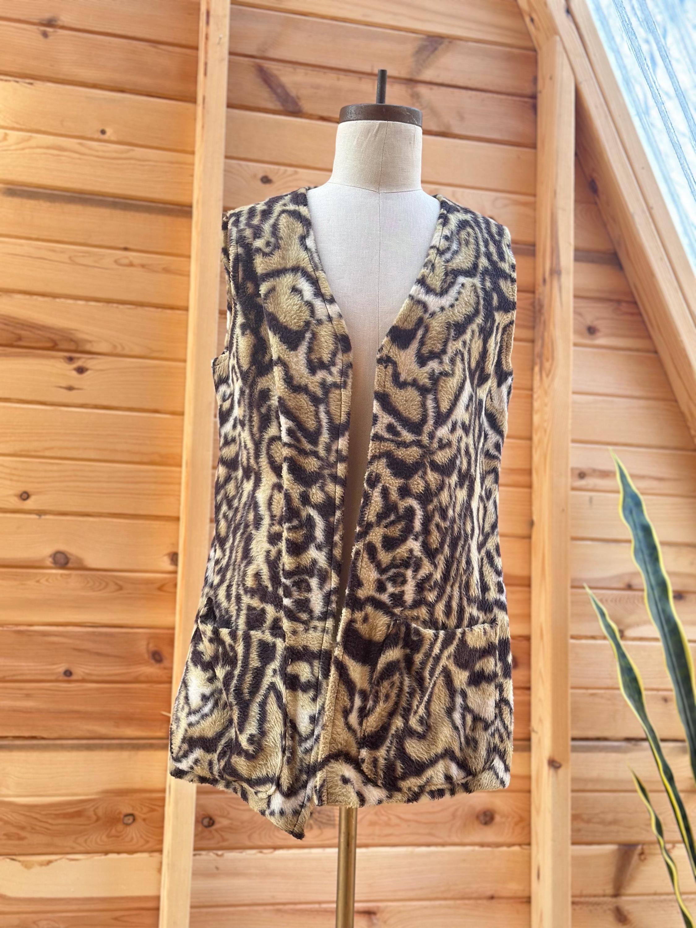 60's Leopard Fur×Suede sible Vest 60's Leopard Fur×Suede Riversible Vest Vintage Guess Women's Large
