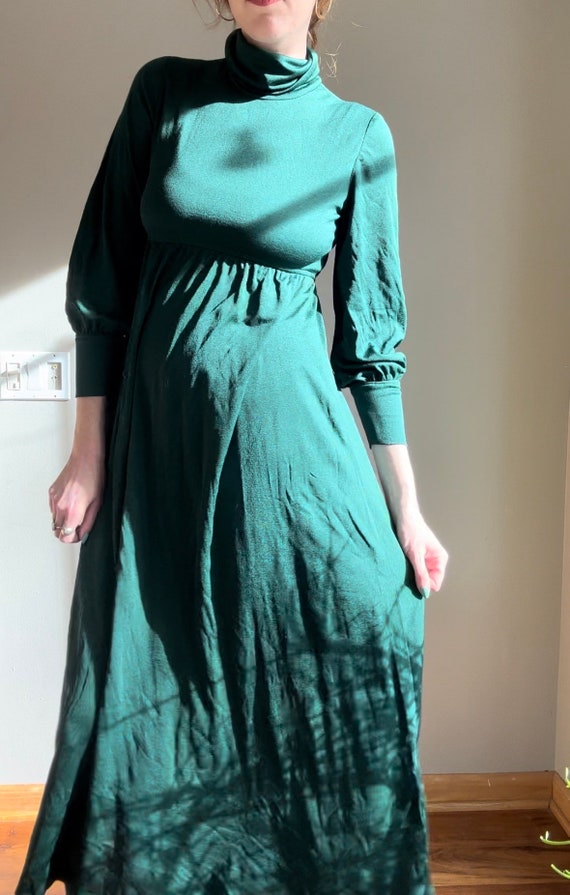 1970’s Medium Forest Green Empire Waist Maxi Dress - image 4