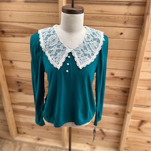 1990’s Teal Blouse with Oversized Peter Pan Collar