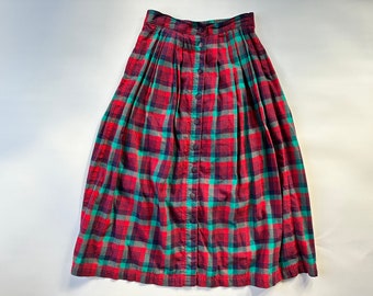 1980’s Small Plaid Skirt Midi Button Down