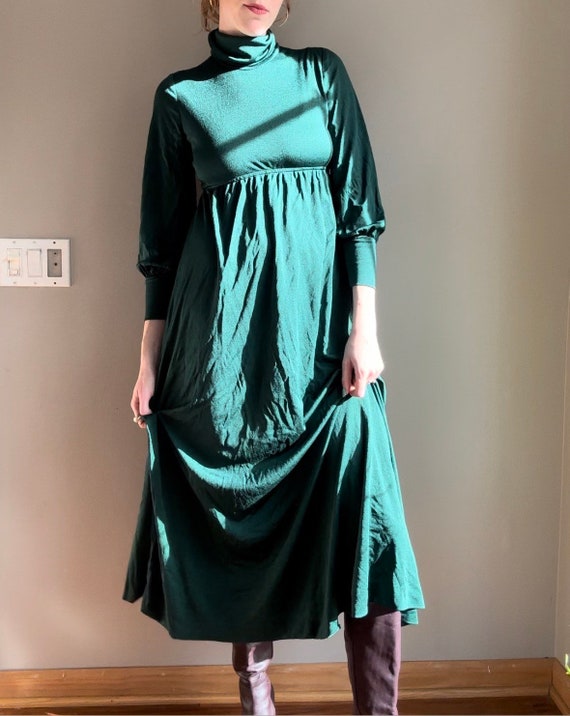 1970’s Medium Forest Green Empire Waist Maxi Dress - image 3
