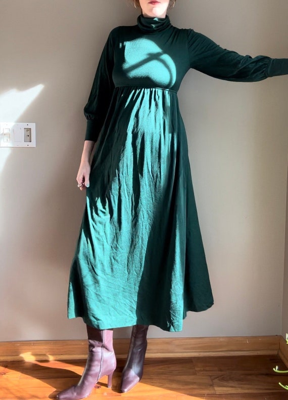 1970’s Medium Forest Green Empire Waist Maxi Dress - image 1