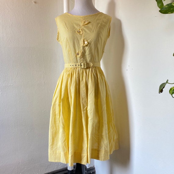 yellow and white gingham dress