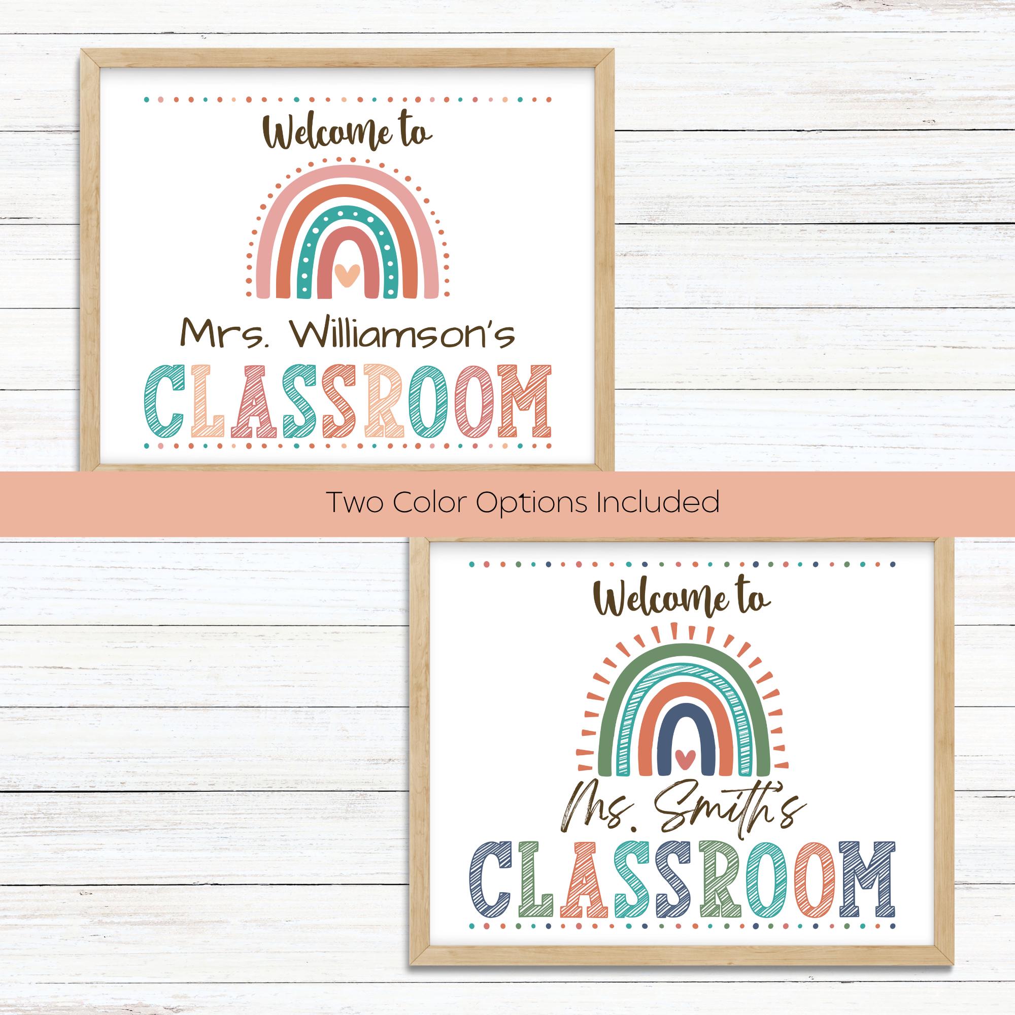 Editable Teacher Welcome Sign Template | Boho Rainbow Classroom Decor ...