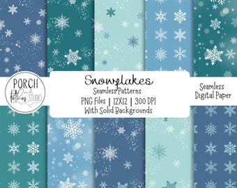 Winter Snowflake Seamless Pattern PNG Bundle | Blue and Teal Digital Paper Download