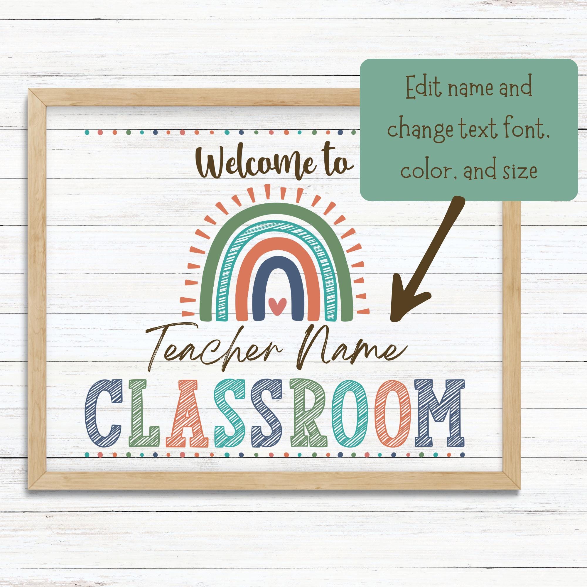 Editable Teacher Welcome Sign Template | Boho Rainbow Classroom Decor ...